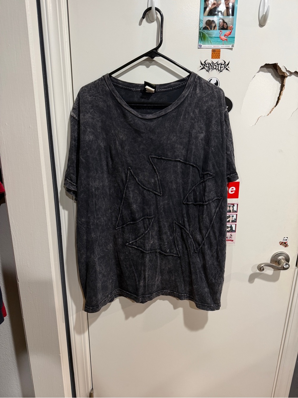 Vintage 90s Tension Disorder Acid Wash Biker Tee Cross Embroidered Grunge L Y2K